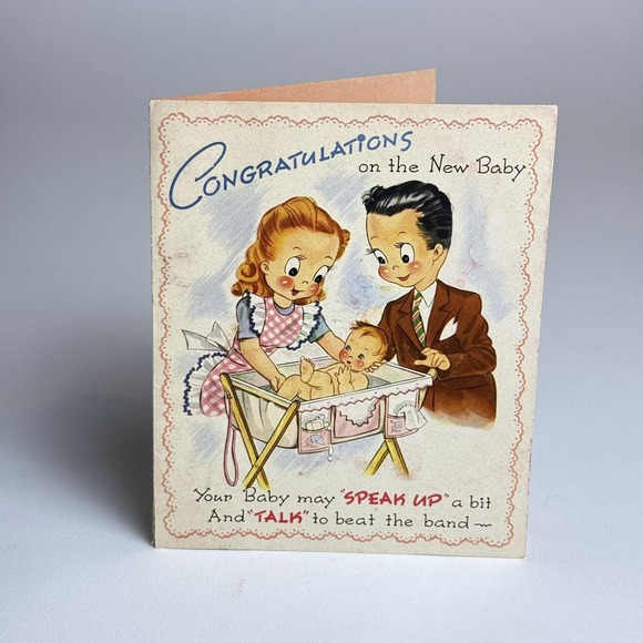 Vintage Greeting Card Congratulations Mini Baby Guide Mid Century USED - Picture 1 of 6